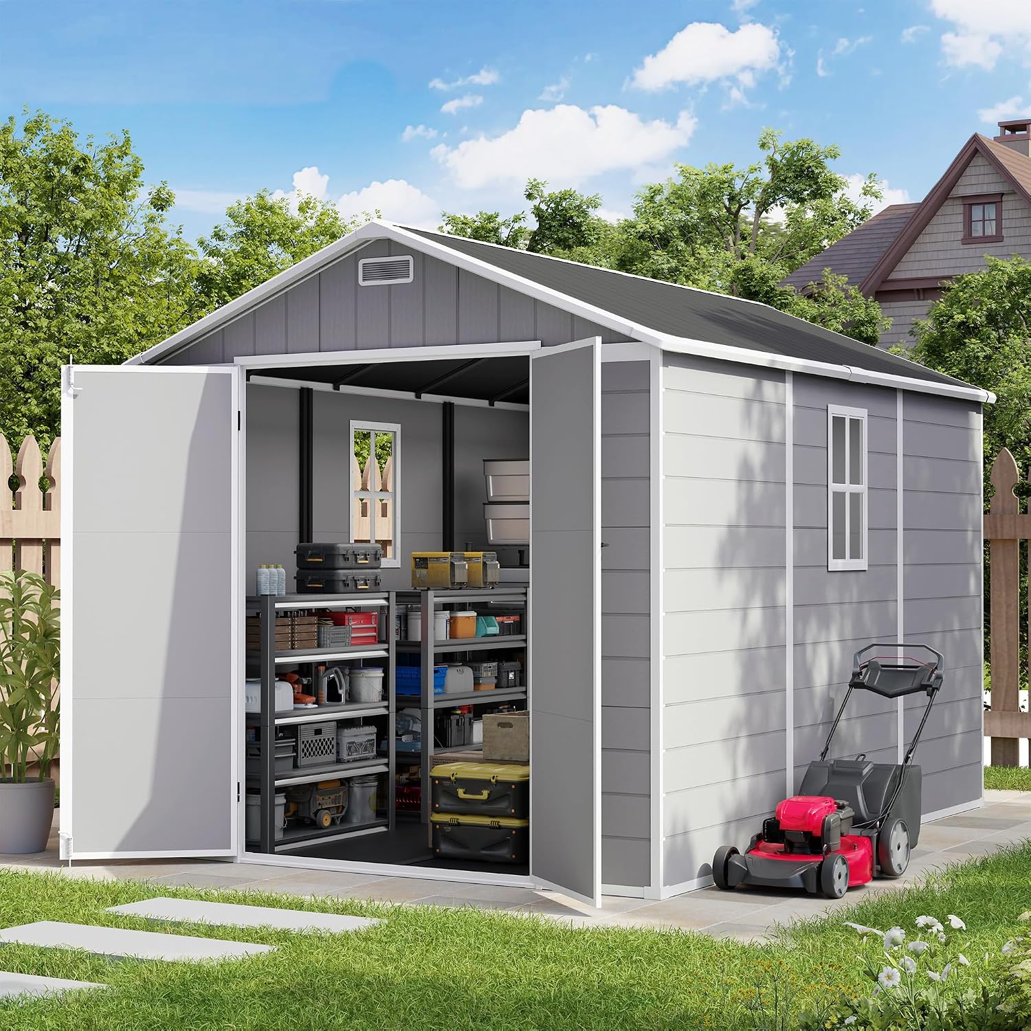 Gardening Tools Organiser - 8X10 FT Outdoor Resin Shed, Outdoor
