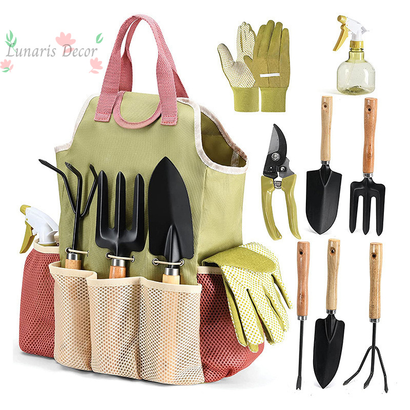 Gardening Tools Set Gift - 9-piece outdoor garden tool kit set,