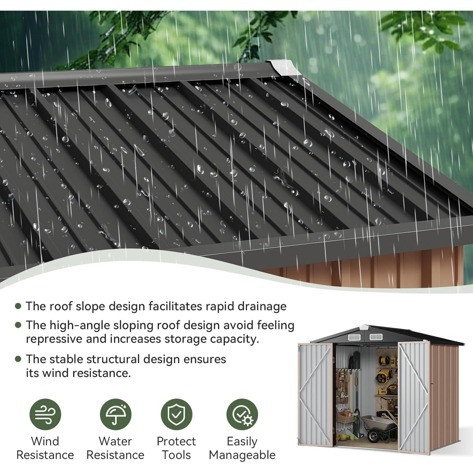 Shed Outdoor Storage Shed, Bro - Gardening Tools Organiser 评论和价格