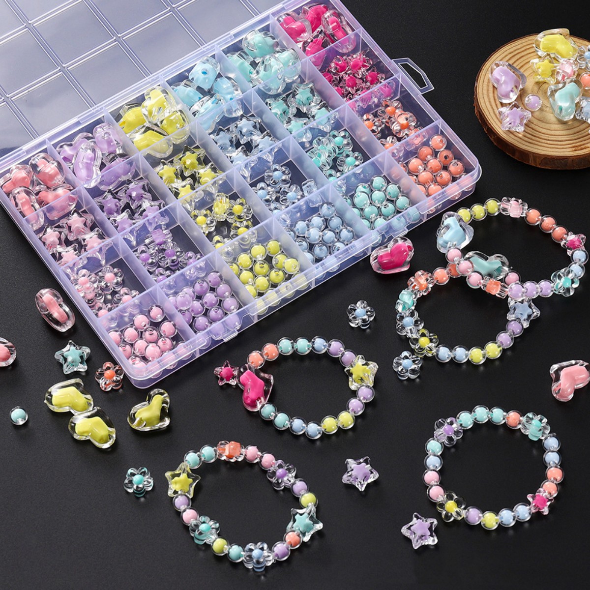 174pcs/Box Heart Acrylic Beads - Gardening Tools Diy 评论和价格