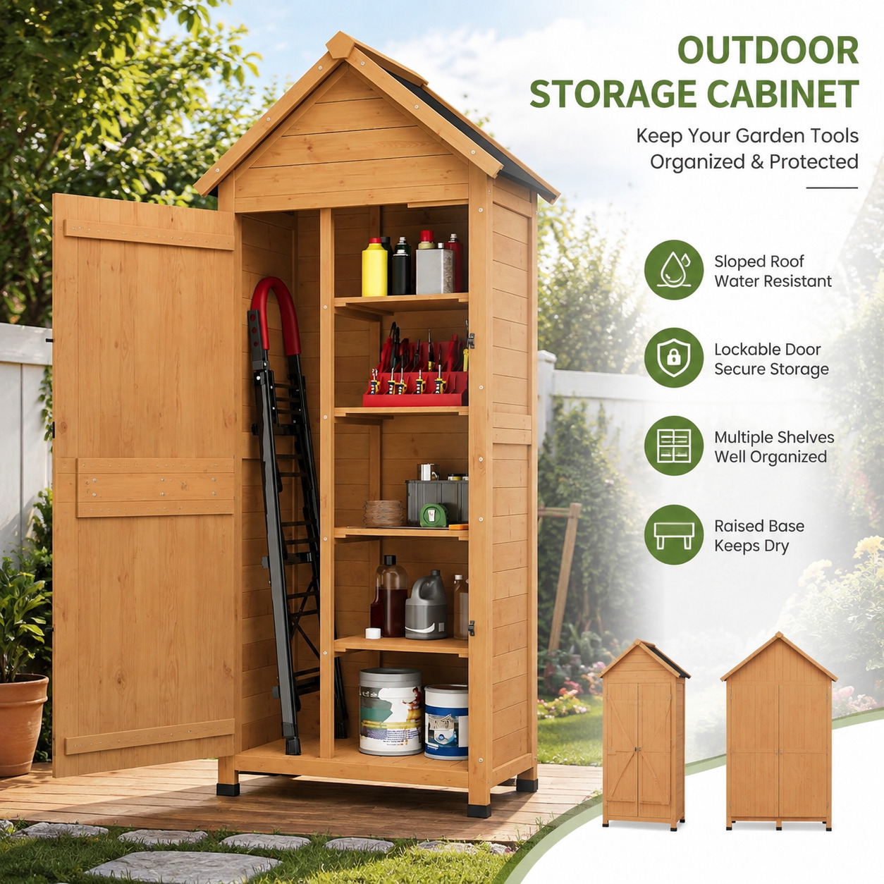 Outdoor Wooden Storage Cabinet - Gardening Tools Organiser 评论和价格