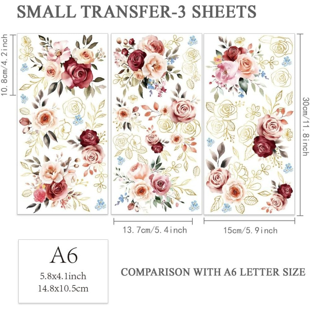3pcs/Set Watercolor Roses Rub  - Gardening Tools Diy 评论和价格