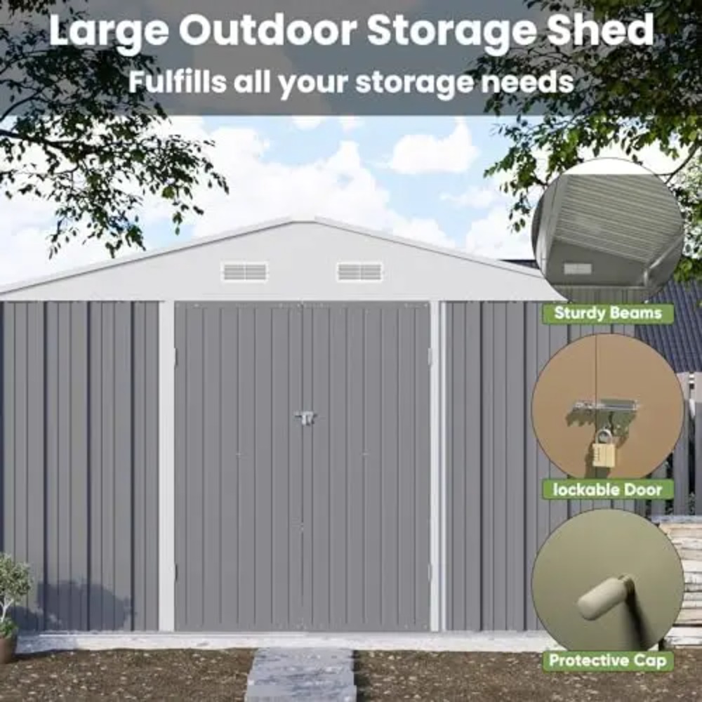 10x10 FT Metal Storage Shed, B - Gardening Tools Of 评论和价格
