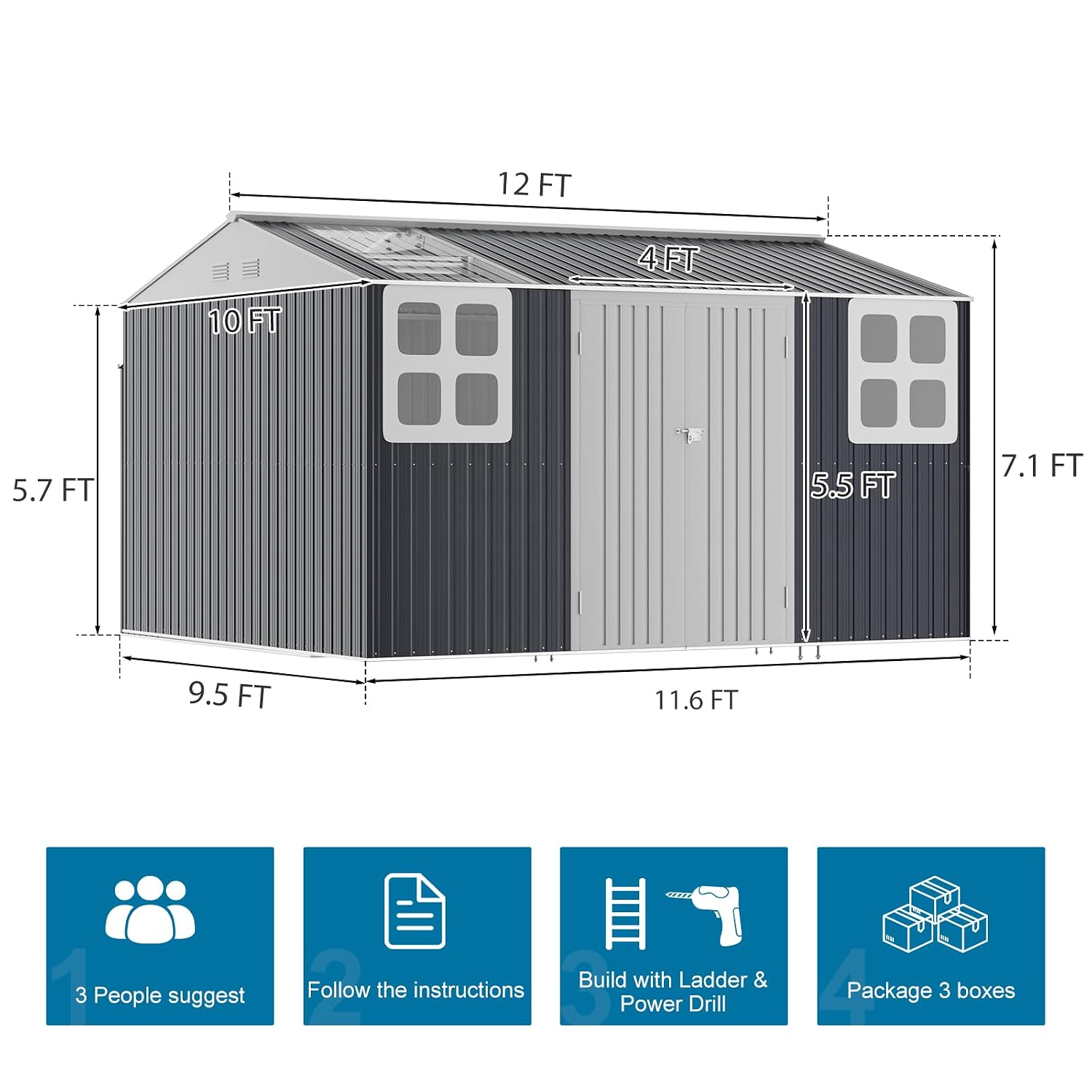 12x10 FT Metal Storage Shed wi - Gardening Tools Of 评论和价格